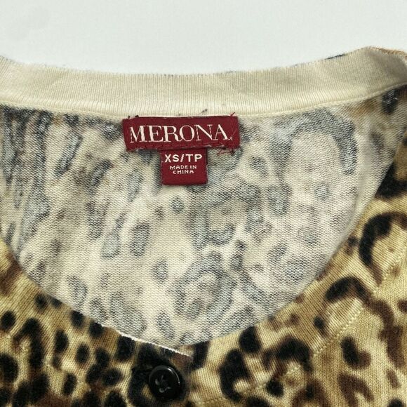 Merona Brown Tan Cheetah Print TunicTop Long Sleeve Shirt Blazer Buttons Size XS - Picture 6 of 15